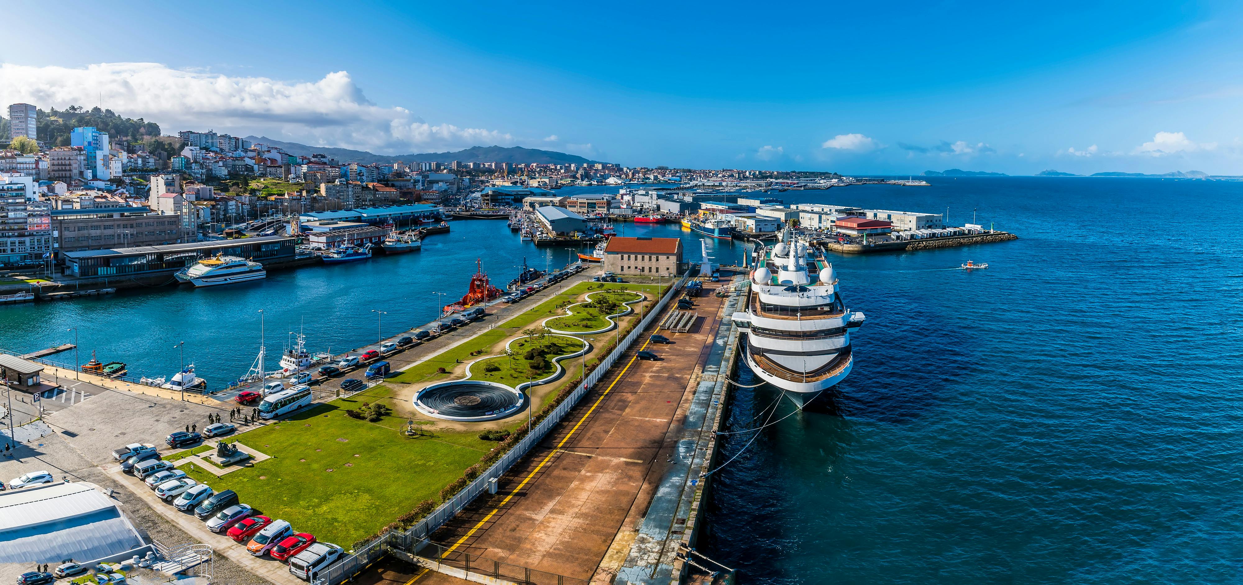 Vigo Spain landscape shot of cruise ship in port