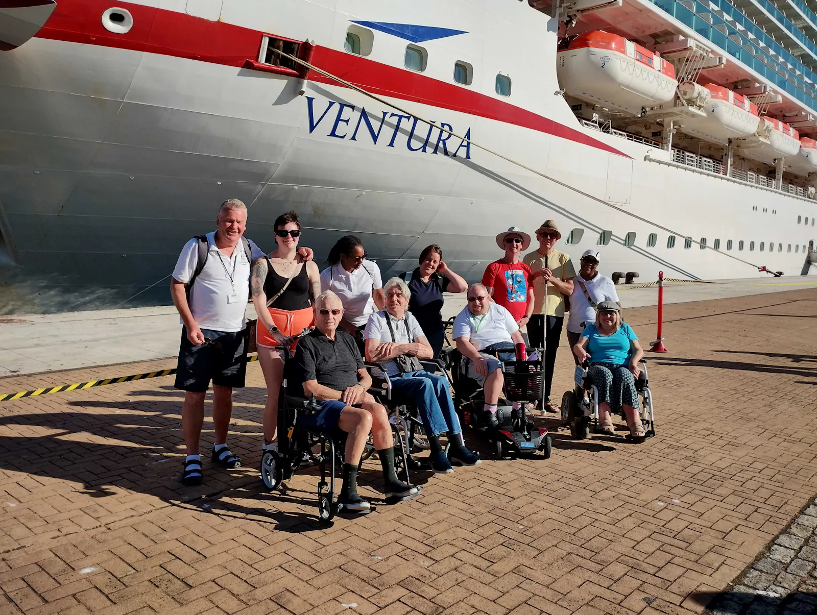Customers and Staff in-front of the P&O Ventura cruise ship