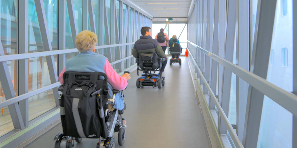 Cruise customers using the accessible gangway boarding the ship