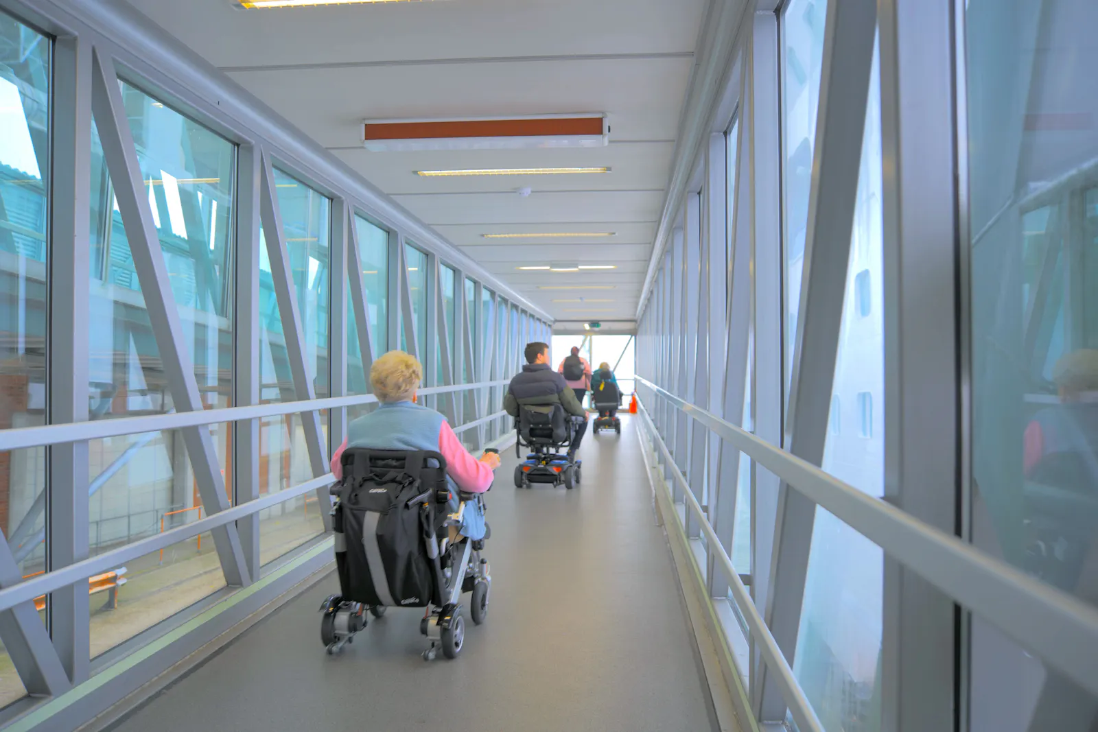 Cruise customers using the accessible gangway boarding the ship