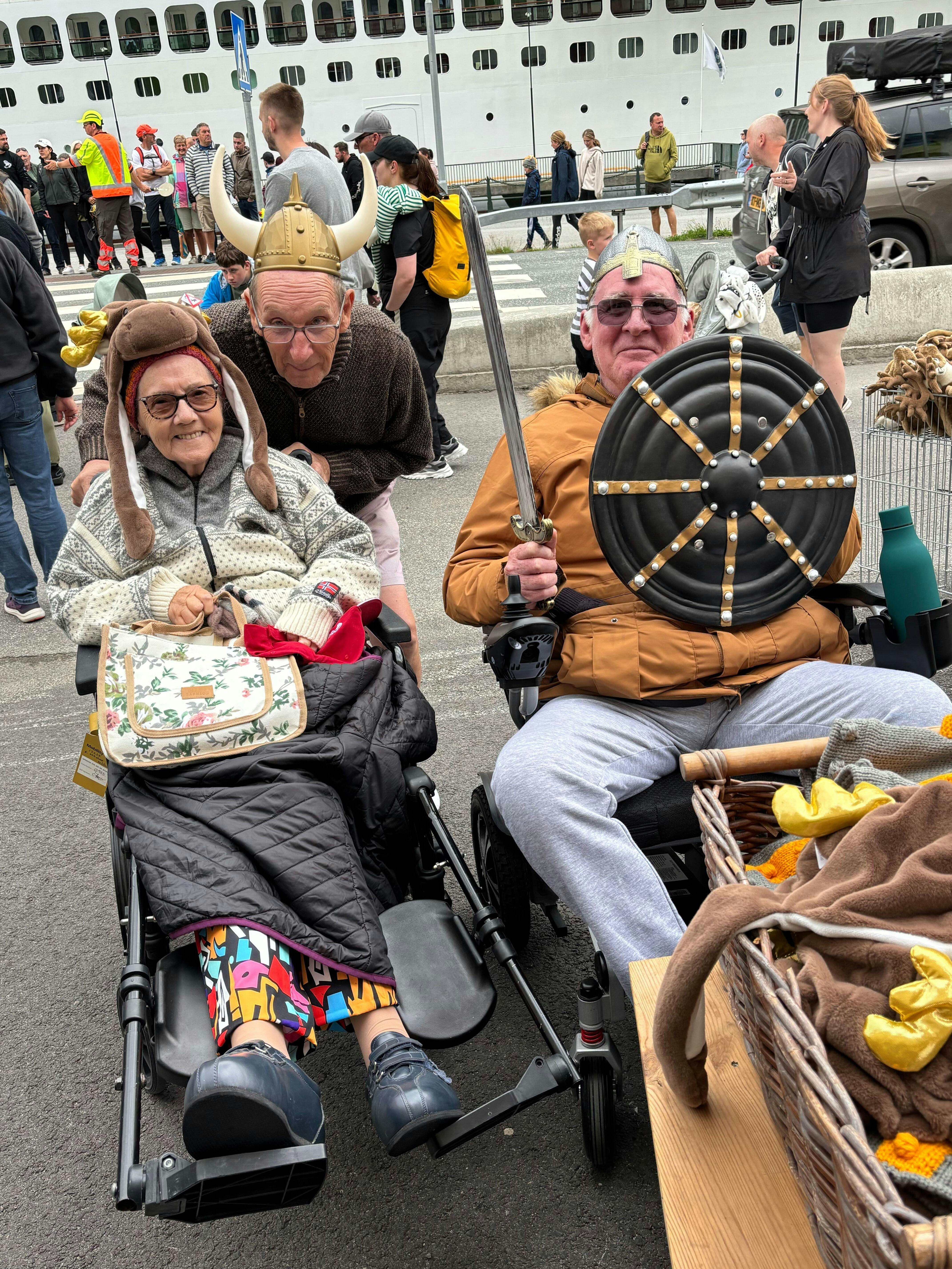 Cruise customers in Norway wearing Viking gear