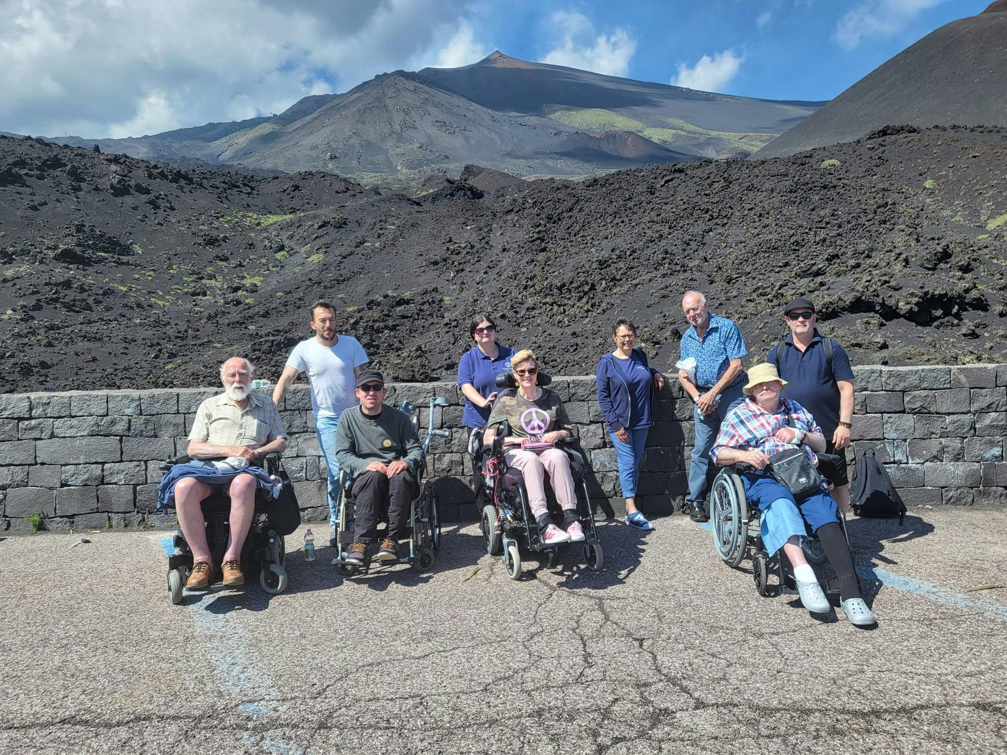 Customers with Limitless staff in front of Mount Etna in Sicily