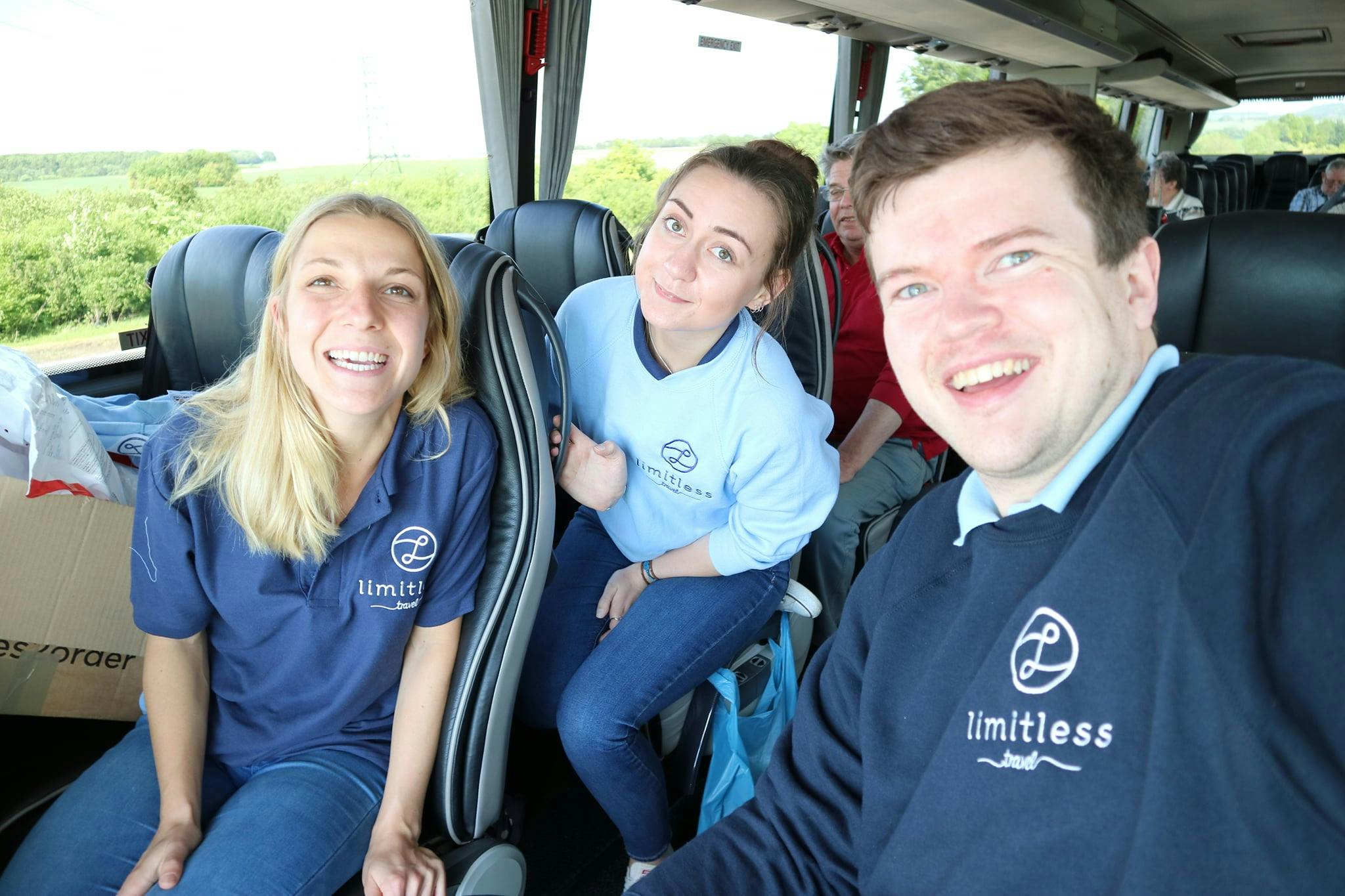 Angus and staff on the coach