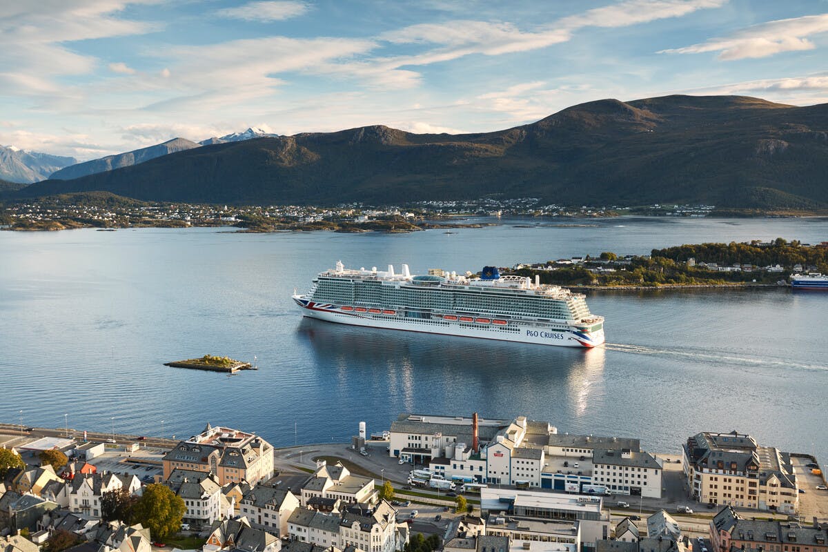 P&O Iona cruising through Alesund, Norway