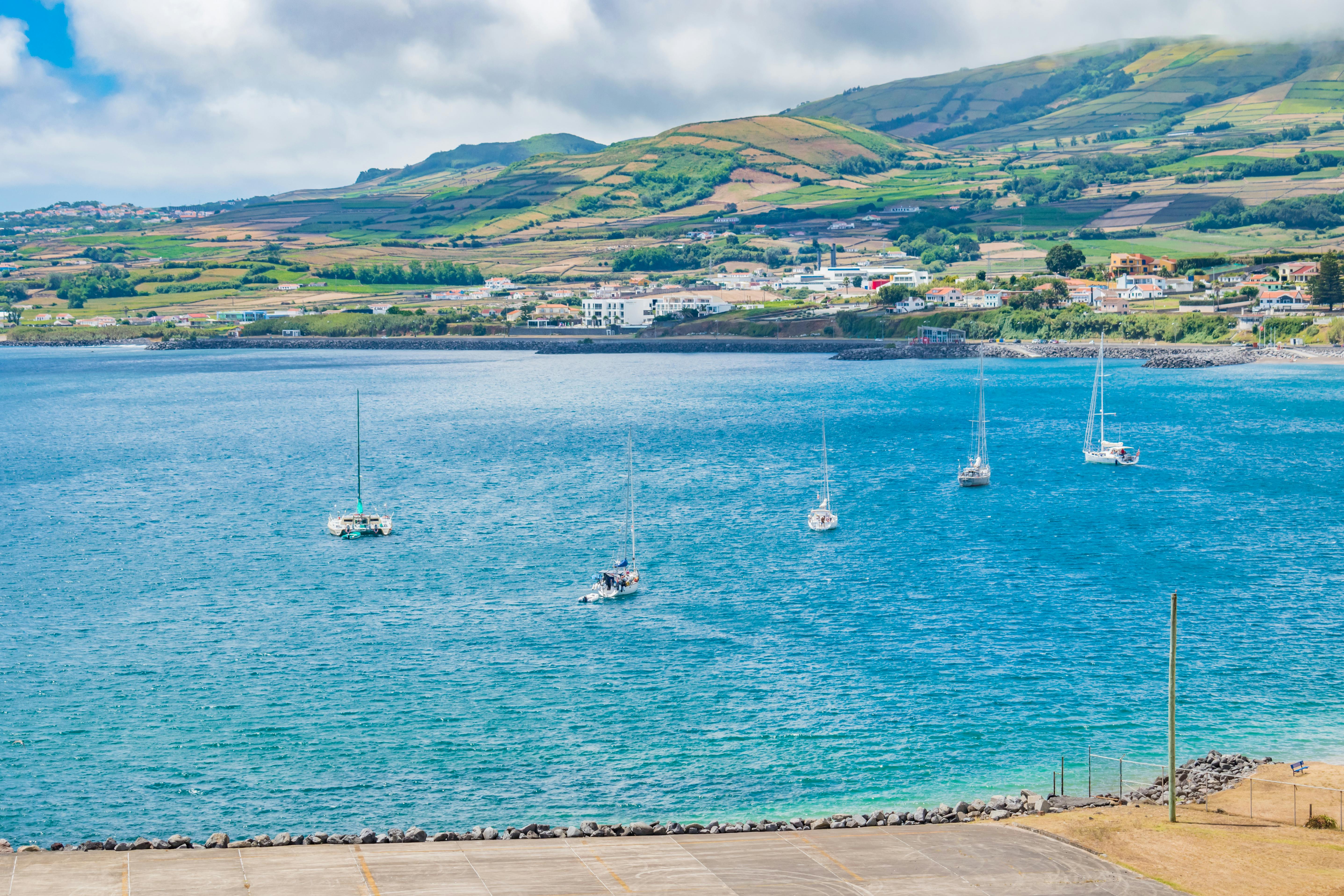 Praia da Vitoria, Azores, Portugal Landscape image ships in the bay