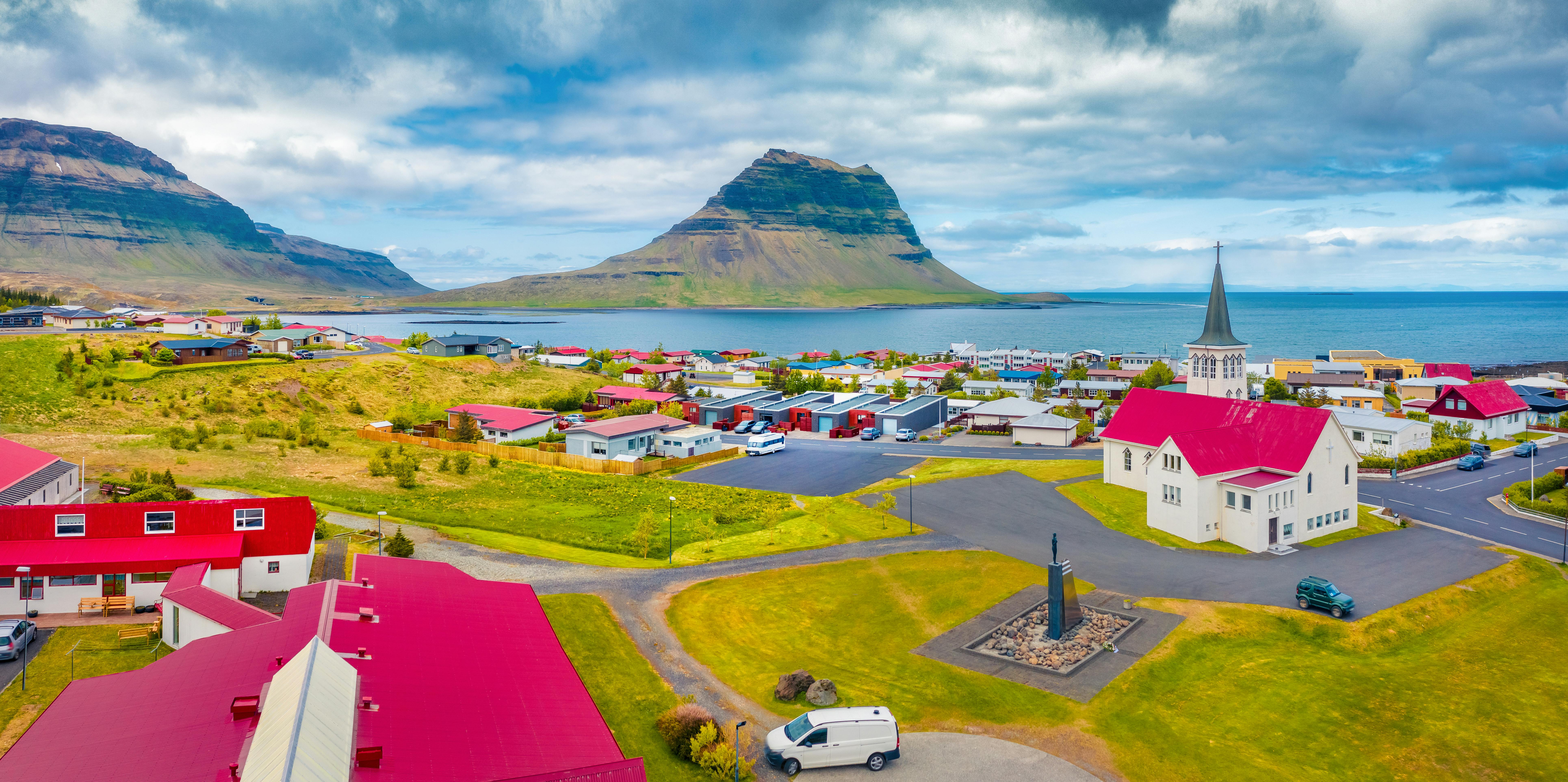 Grundarfjörður iceland, Landscape image of red roofed houses