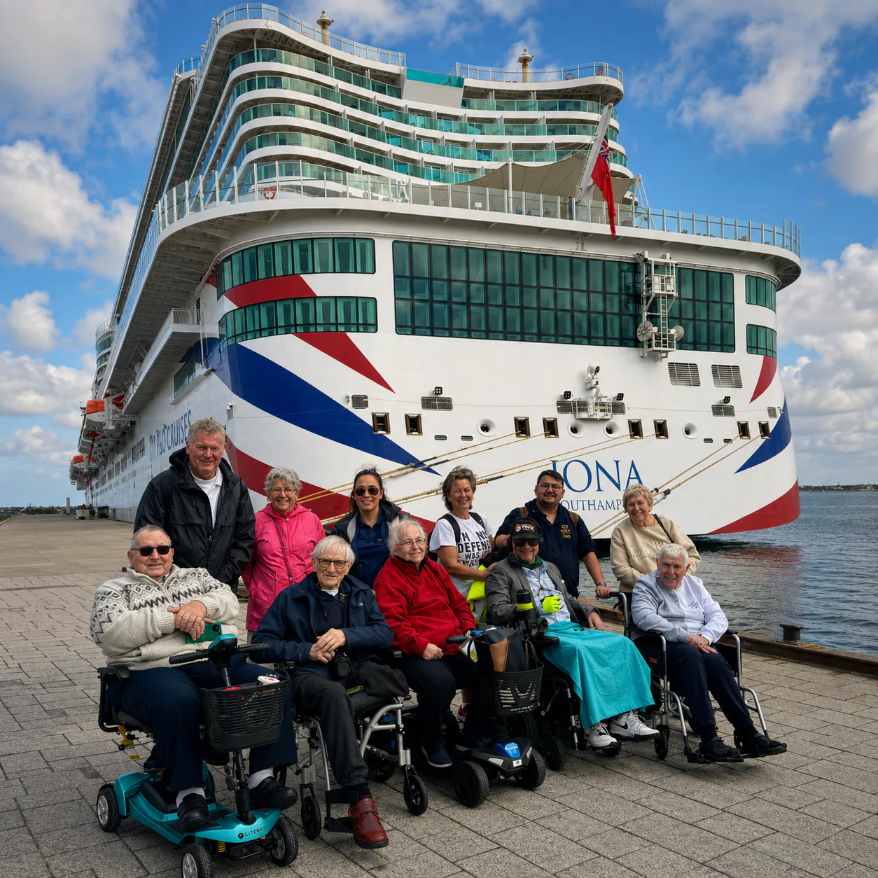 Cruise customers in front of P&O Iona