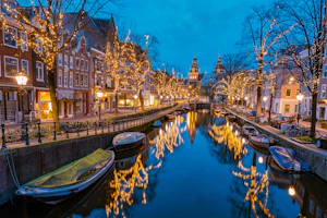 Amsterdam at Christmas with festive lights