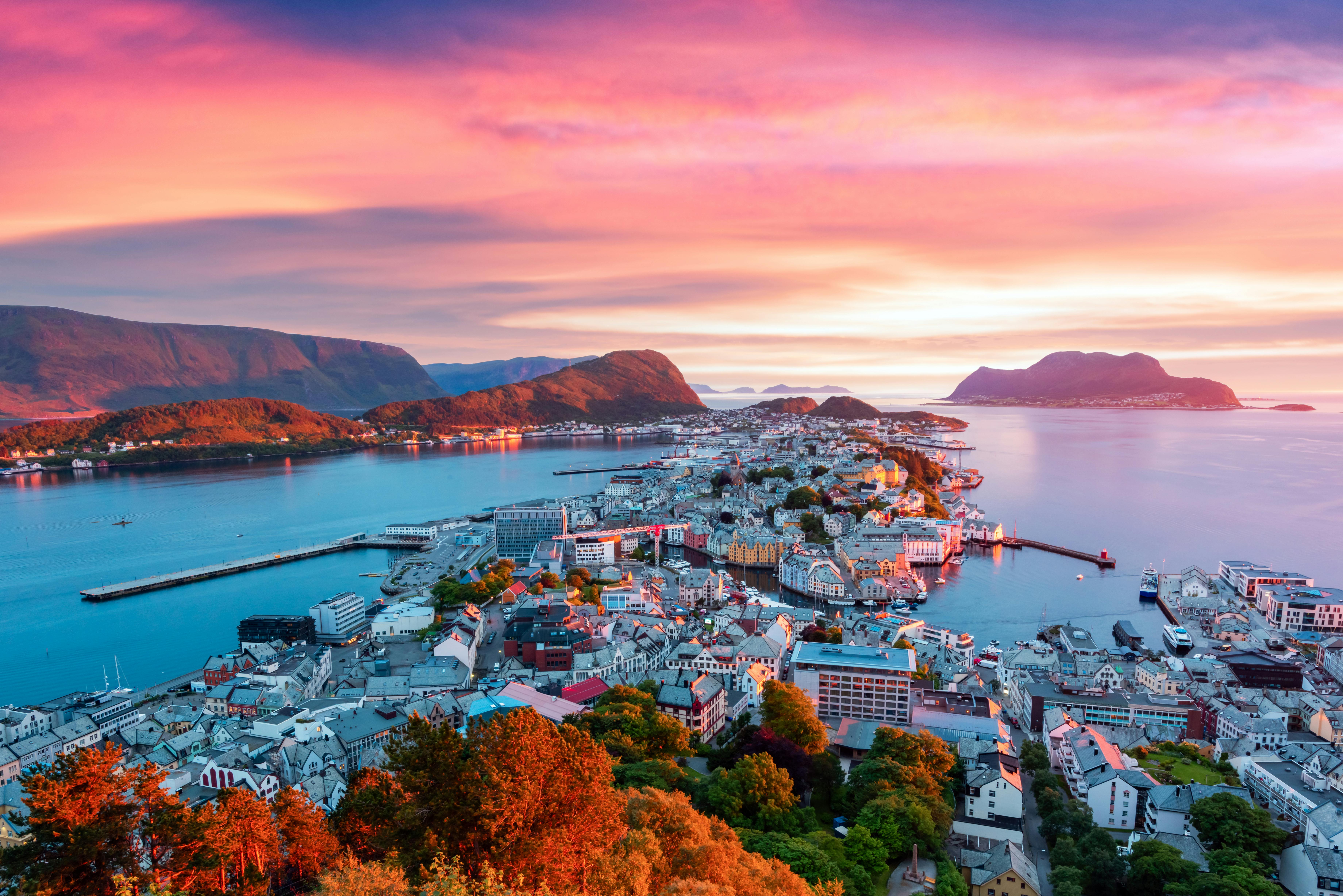 Alesund, Norway sunset landscape image